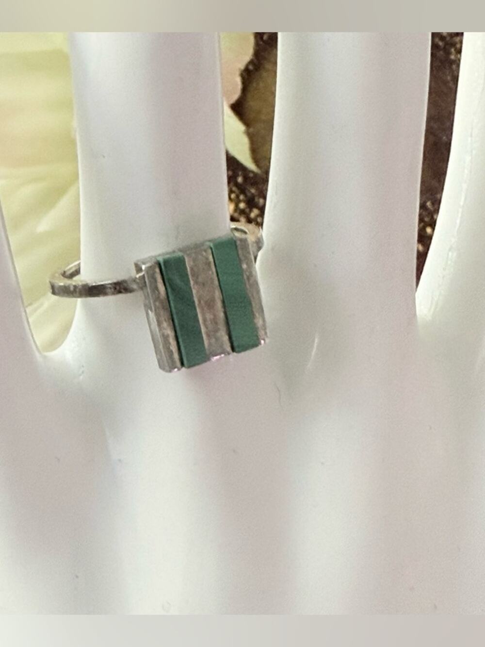 925 Sterling Silver Malachite Ring Size 6.5